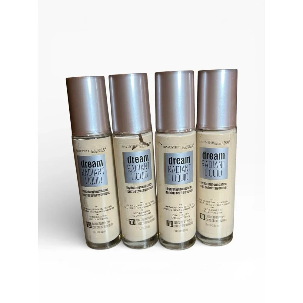 4X Maybelline Dream Radiant Liquid Foundation #10 Porcelain Ivory, New
